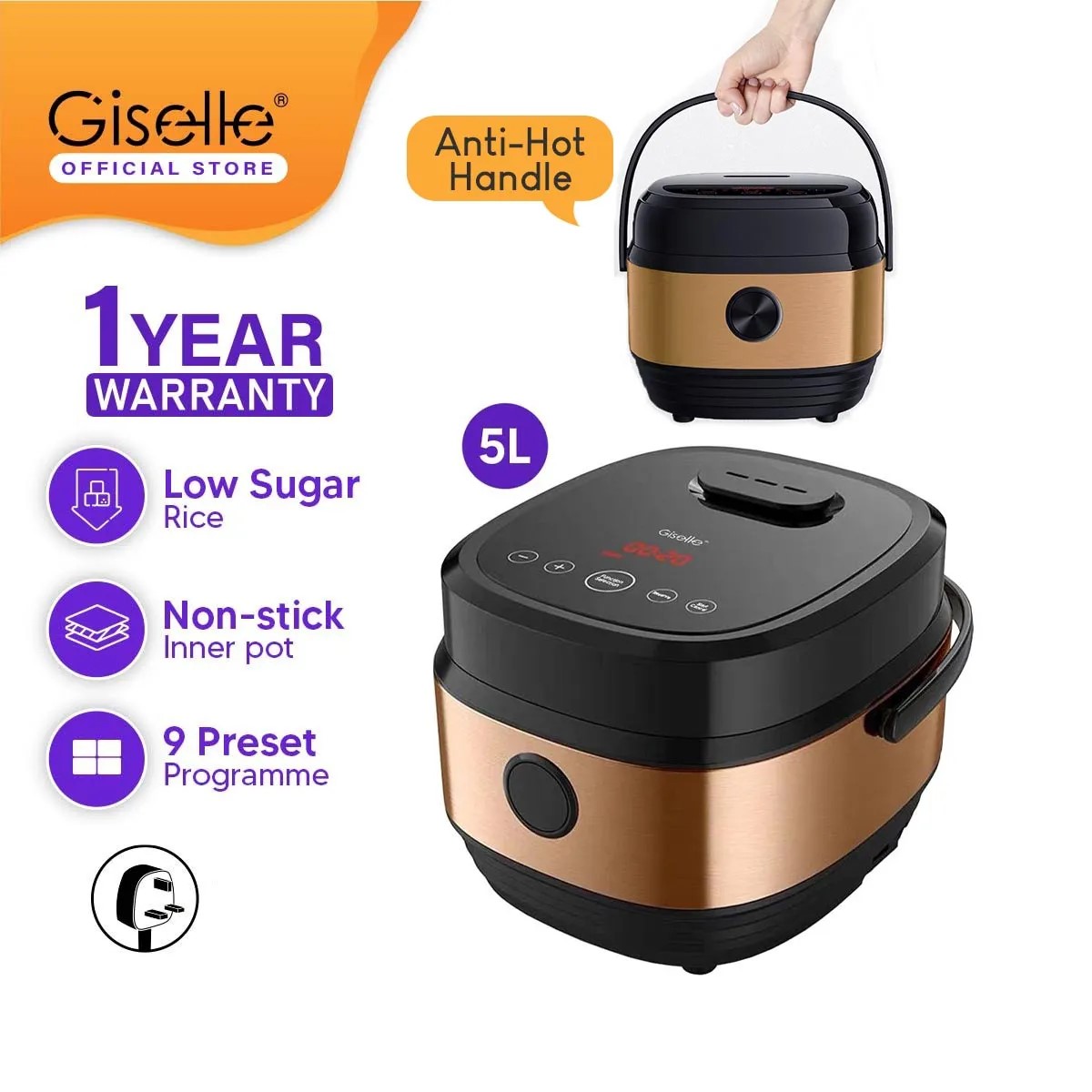 Giselle 3L/5L Multifunction Digital Low Sugar Rice Cooker (With Preset ...