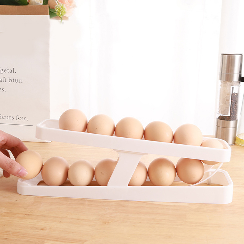 𝗔𝗟𝗪𝗔𝗬𝗦 𝗙𝗥𝗘𝗦𝗛 》Auto Rolling Egg Tray Double Layer Eggs Storage Holder ...