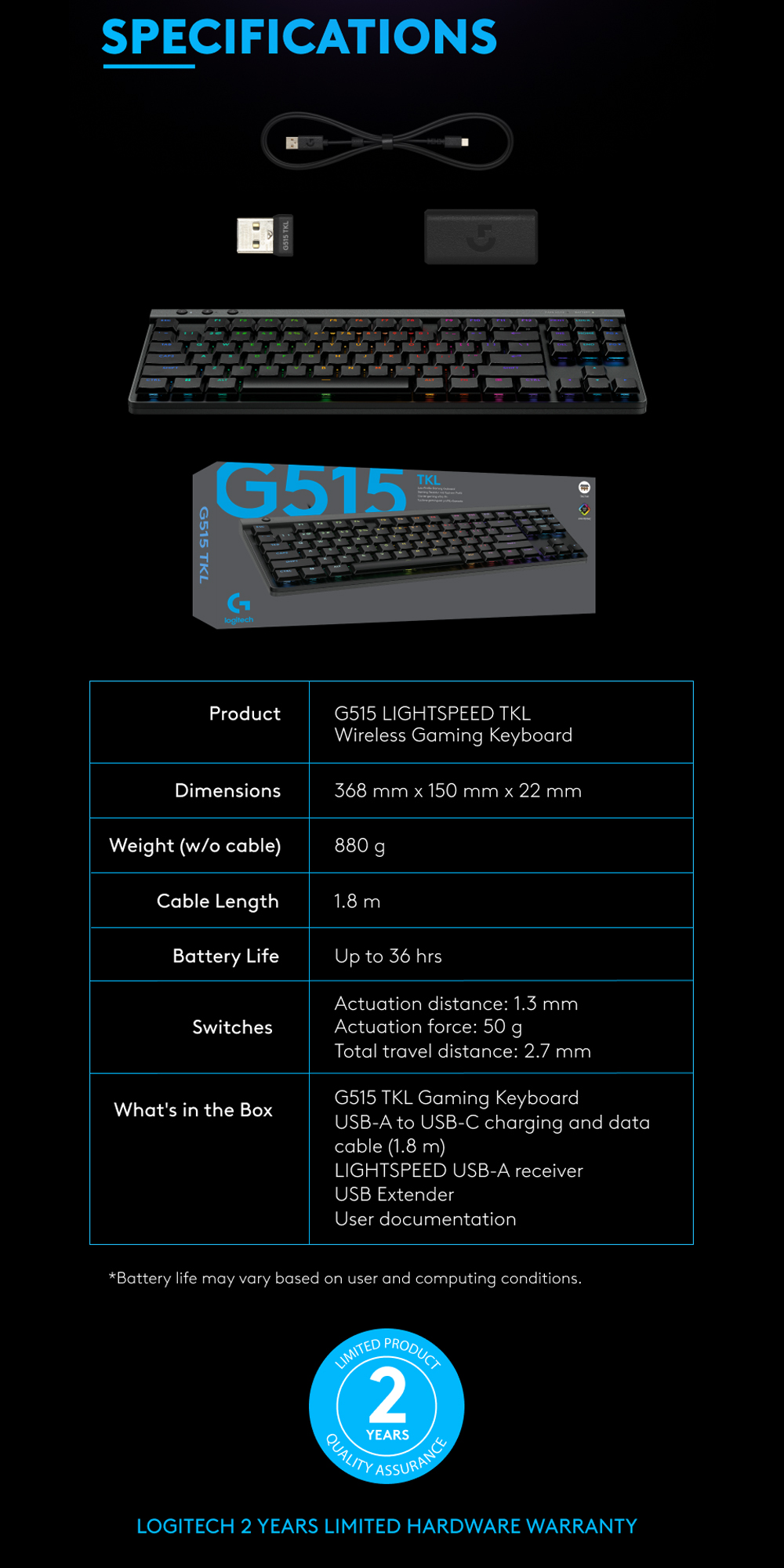 Logitech G515 LIGHTSPEED TKL Low Profile Wireless Gaming Keyboard ...