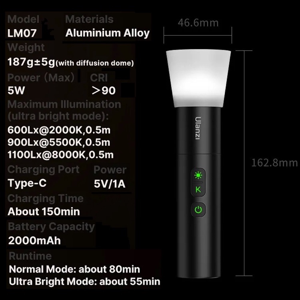 Selfie Light ULANZI LM07 LED Photography Flashlight W 1/4