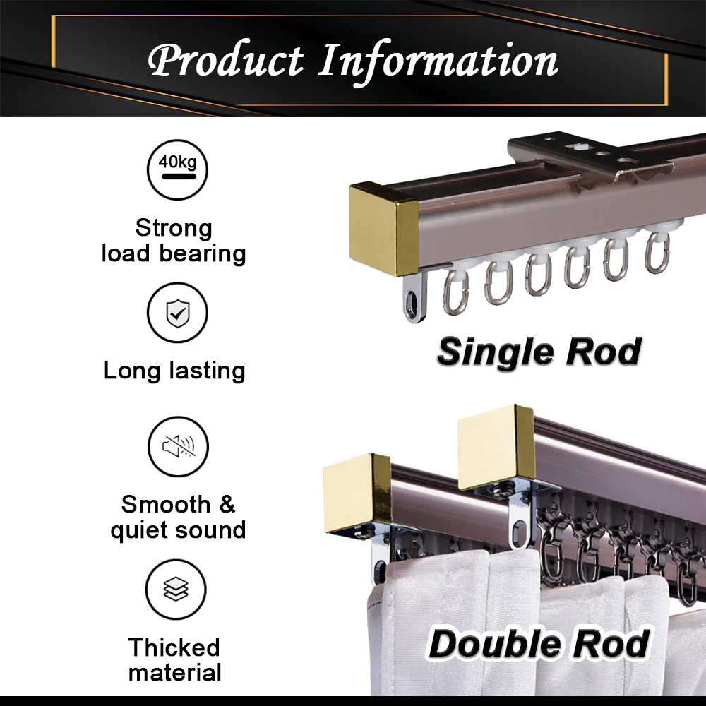 [FULL SET] Innohut Aluminium Window Curtain Rail Single Rail And Double ...