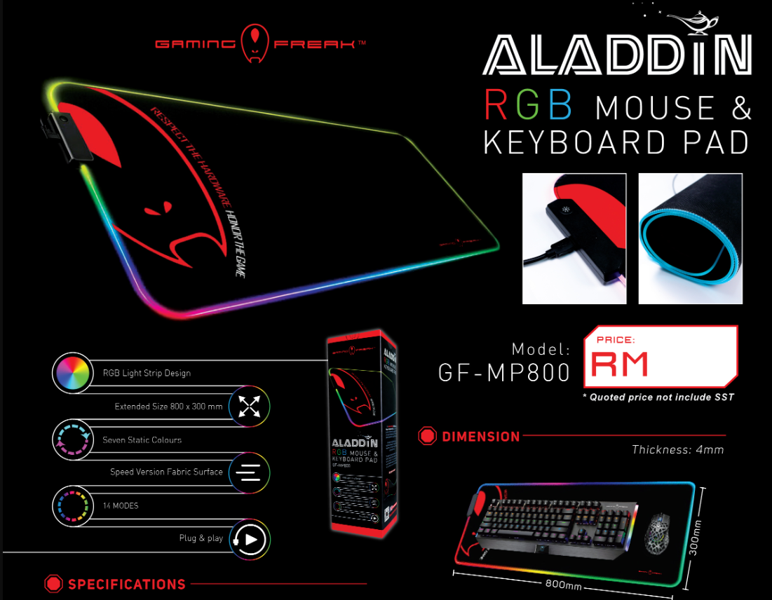 Gaming Freak ALADDIN RGB Gaming Mouse Keyboard Pad 800x300x4MM 80x30CM ...