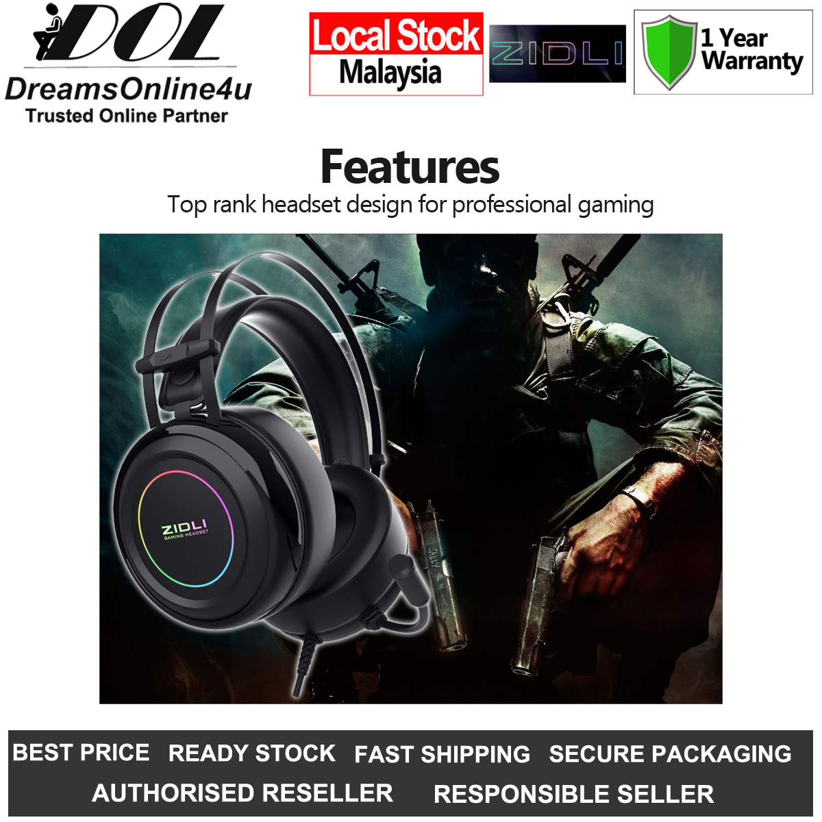 Zidli ZH7 USB Virtual 7.1Ch Surround Sound 50mm Deep Bass Speaker RGB