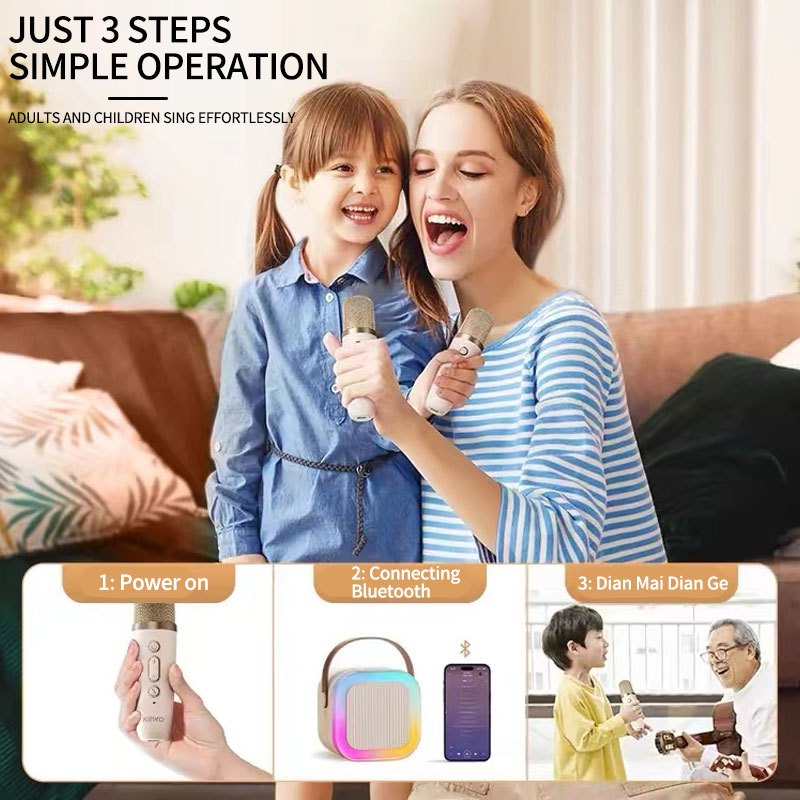 Wireless Mini Speaker Karaoke Set Bluetooth K12 Speaker Bass with 2 Mic ...
