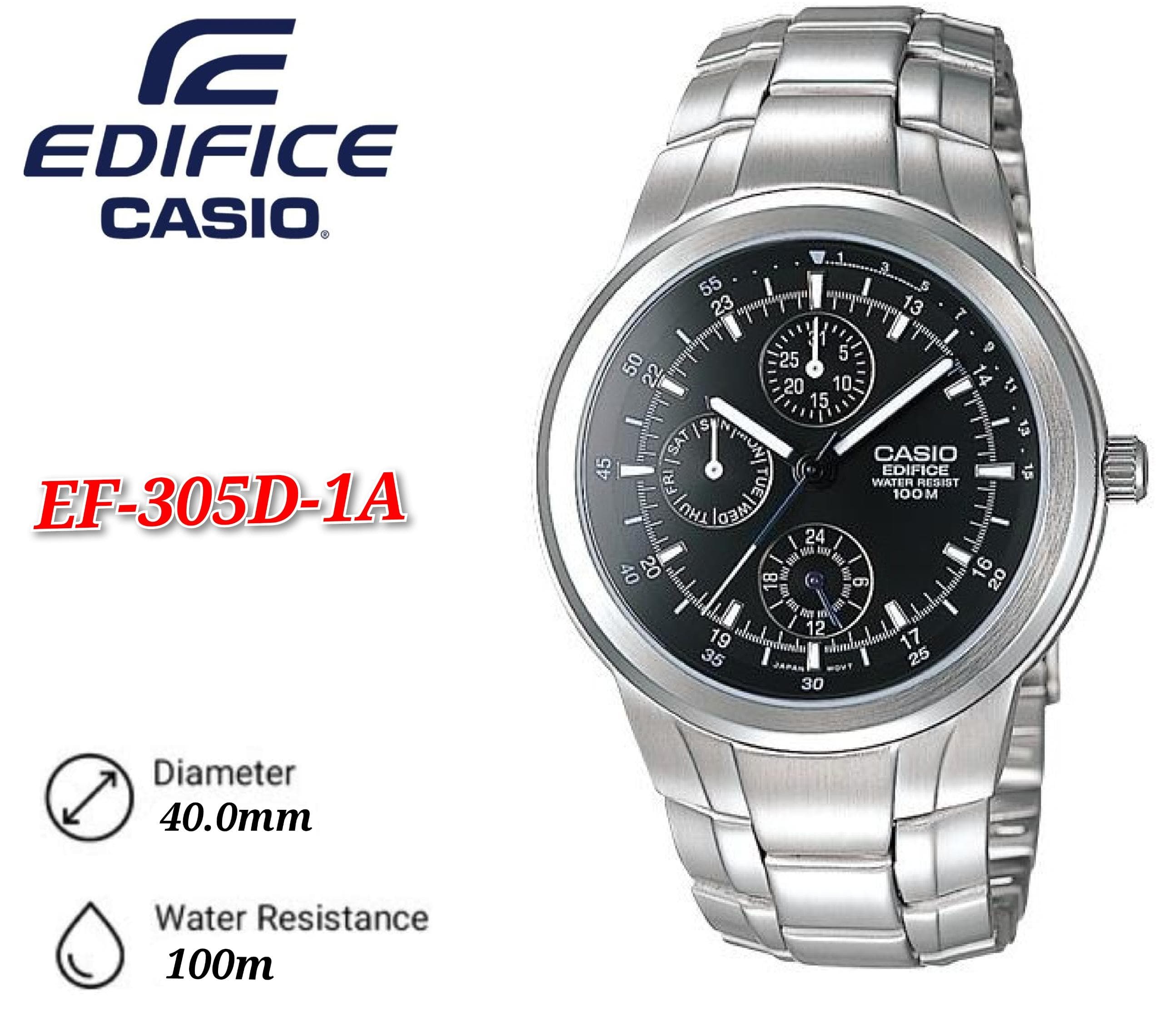 Casio Edifice EF 305D 1A Chronograph Watch For Men Silver Stainless Steel EF 305D Shopee Malaysia