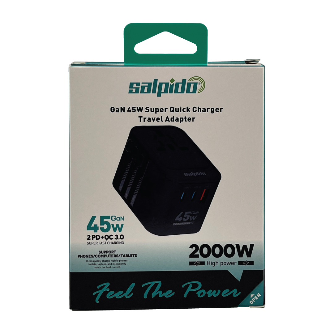 Salpido SAL-Z8 GaN 45W Super Quick Charger Travel Adapter 2PD+QC3.0 ...