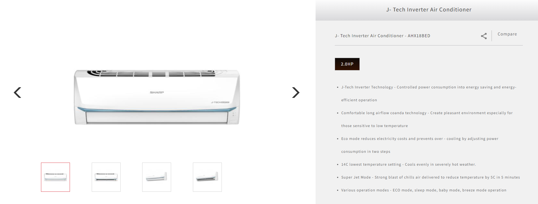 Sharp 2.0HP J- Tech Inverter Air Conditioner with Super Jet Mode AH ...