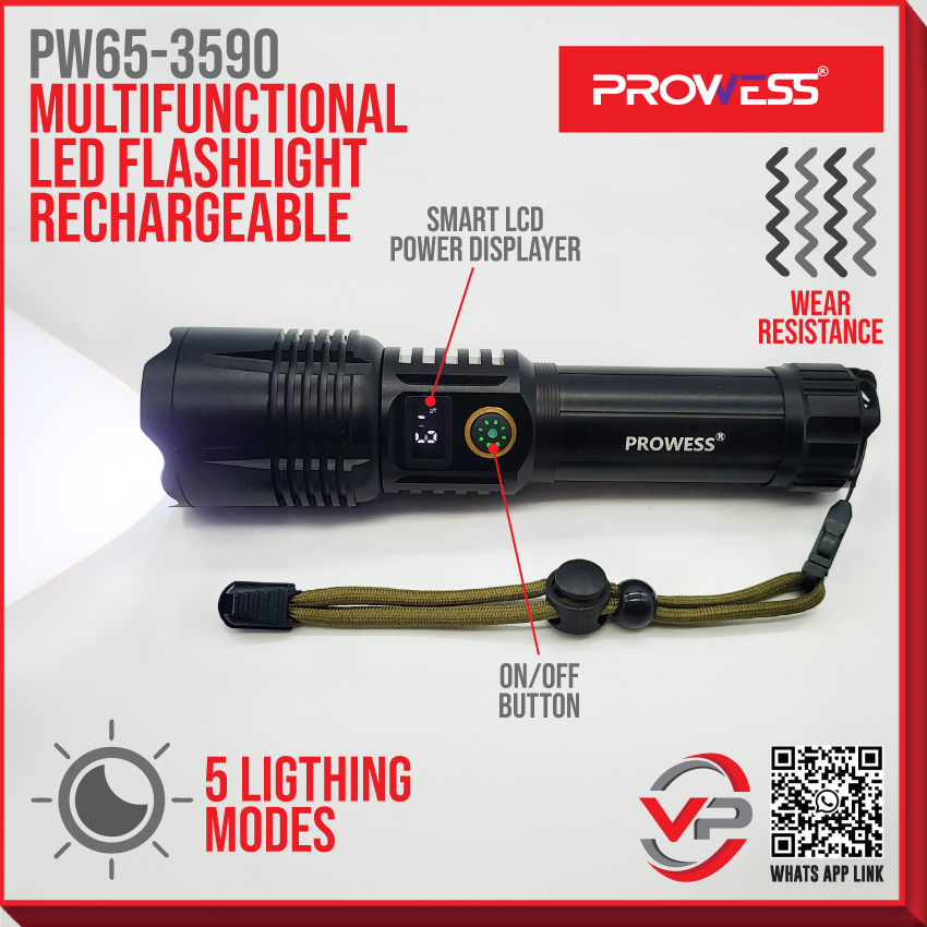 PROWESS PW65-3590 LED FLASHLIGHT 5 MODE LIGHT RECHARGEABLE 990000 ...