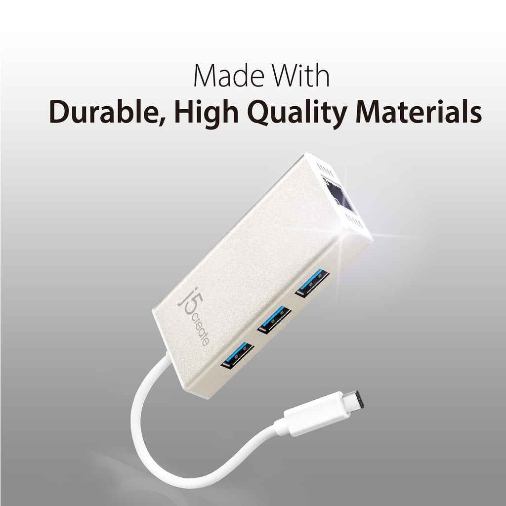 J5CREATE JCH471 USB-C ke USBx3 & RJ45 Ethernet / USB-C Multi-Adapter ...