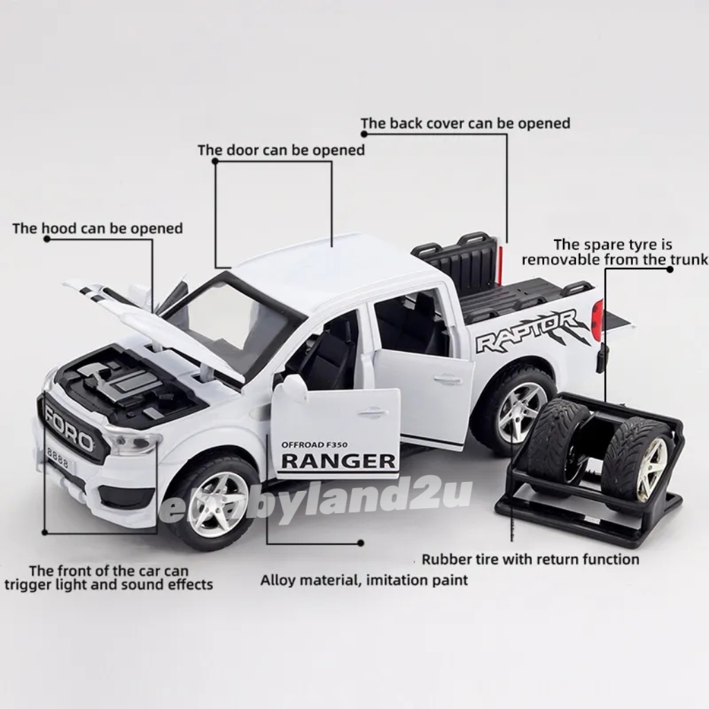 Die Cast 1:32 Ford Raptor F350 Pull Back With Lights And Sound Diecast ...