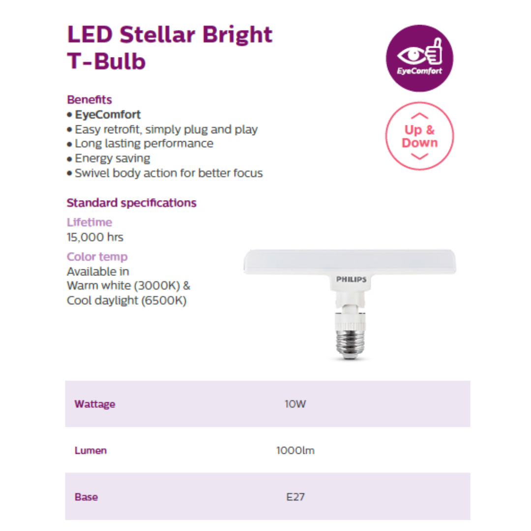 PHILIPS LED E27 10W Adjustable T Bulb | Stellar Bright T Bulb (Warm ...