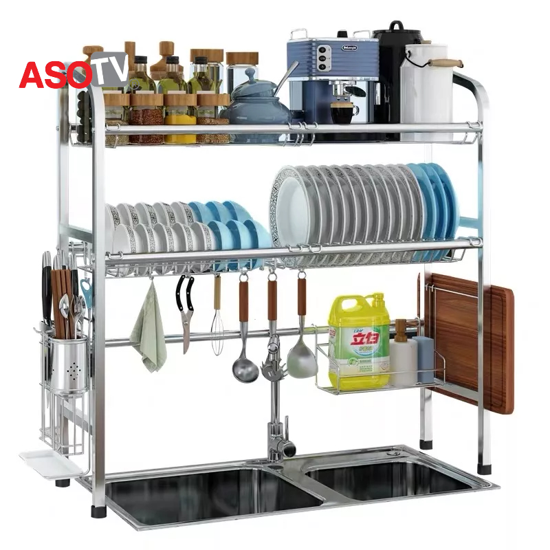 ASOTV® 304 Stainless Steel Sink Dish Rack Dish Drainer Kitchen Rack Rak ...