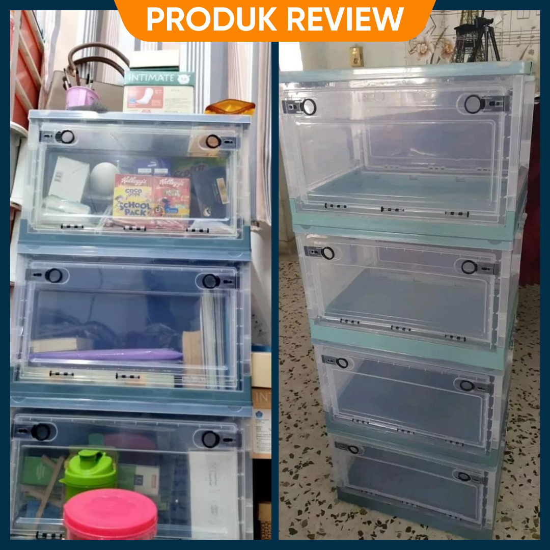 Foldable Stackable Transparent Storage Box With Lid Kotak Simpan Barang ...