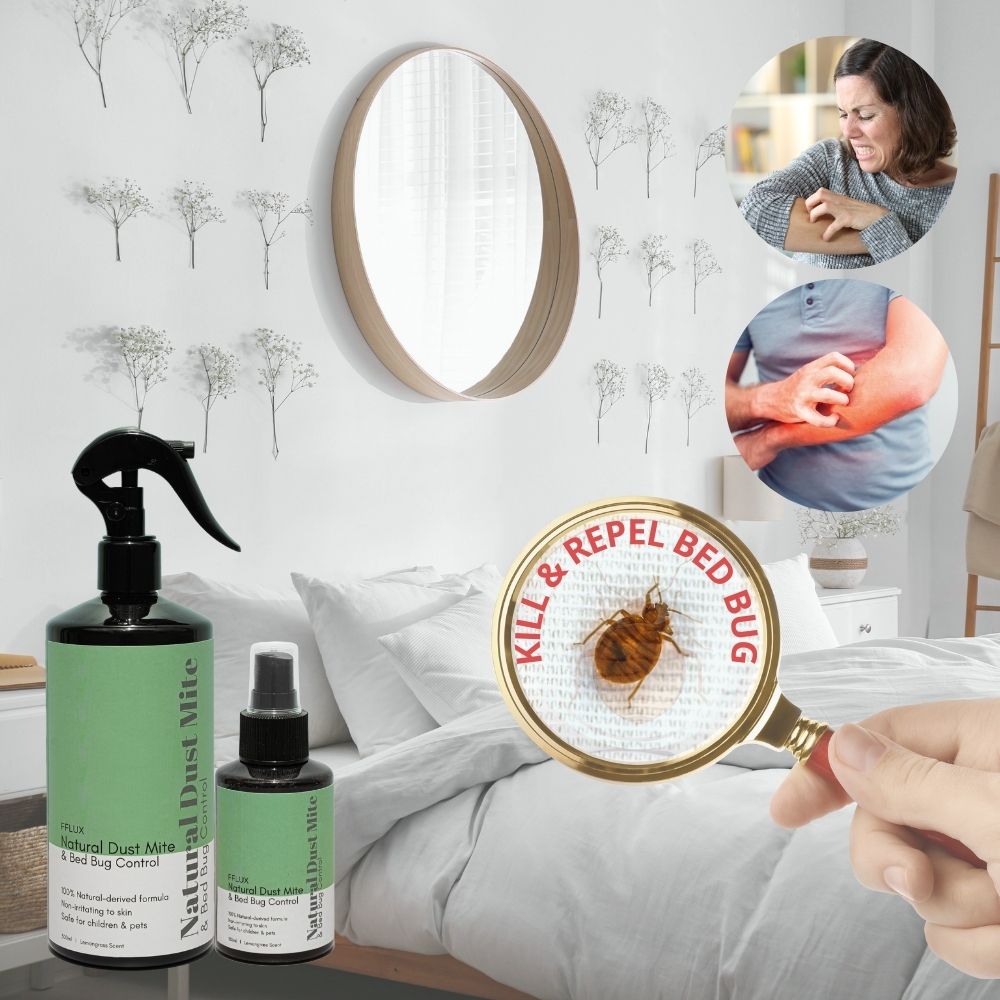 FFLUX Natural Bed Bug & Dust Mite Control Spray 2x100ml Travel Pack Bug ...