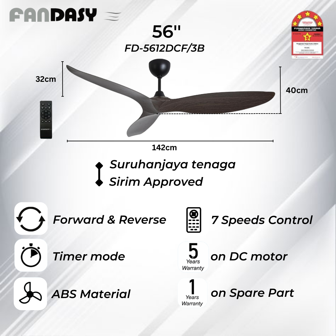 FANDASY (56’’/140cm) DC Motor Ceiling Fan Kipas Siling Syiling 14 Speed ...
