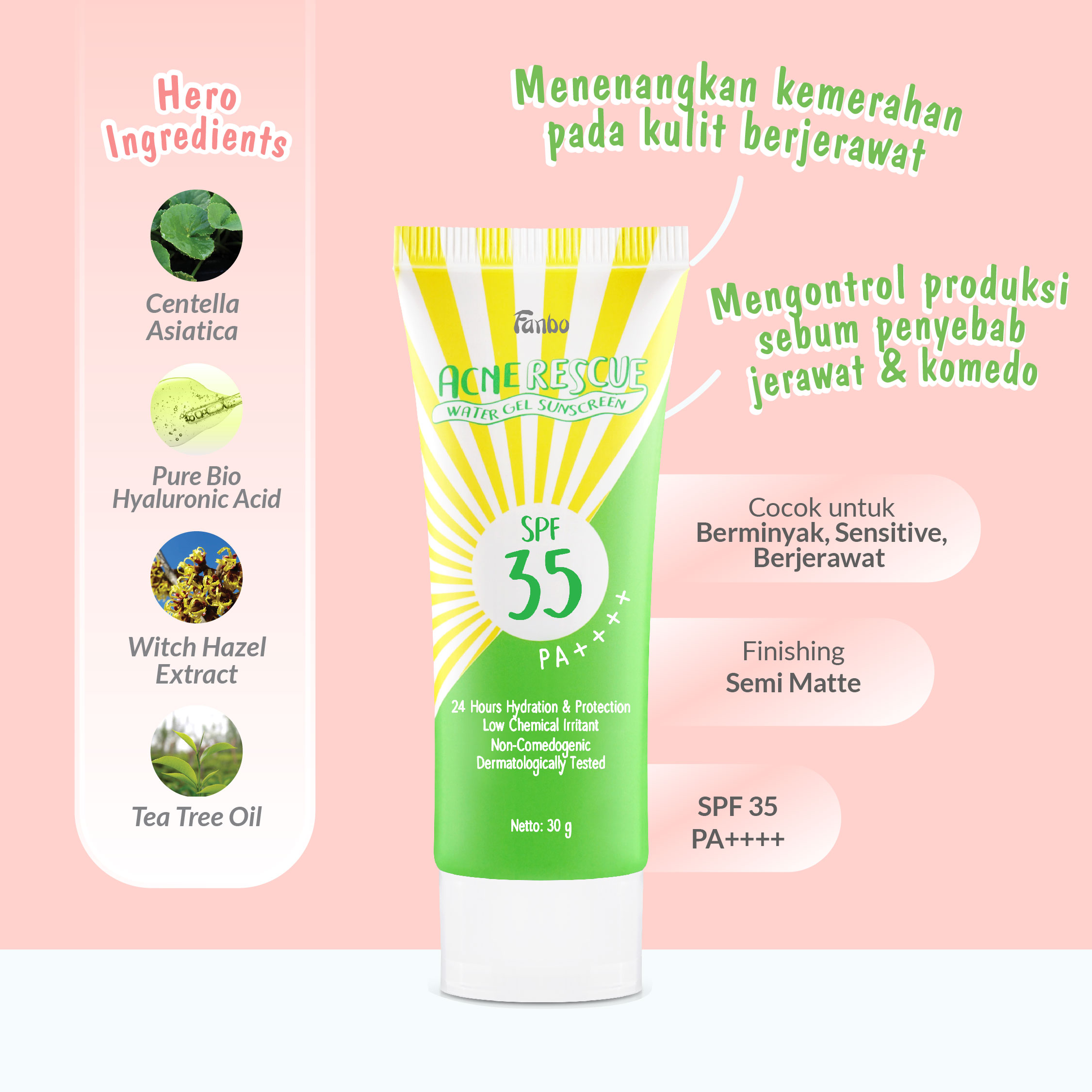 FANBO Acne Rescue Water Gel Sunscreen SPF 35 PA++++ | Shopee Malaysia