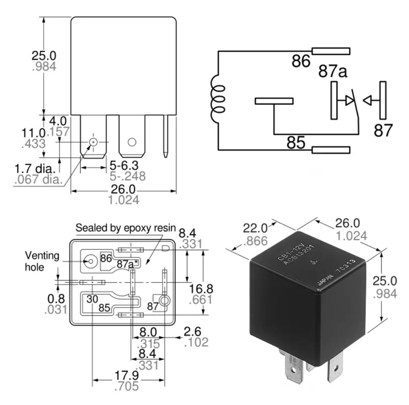 ACB13202 JAPAN NAIS SMALL SIZE RELAY 24V 40AMP 5PIN FOR USE ON: TRUCK ...