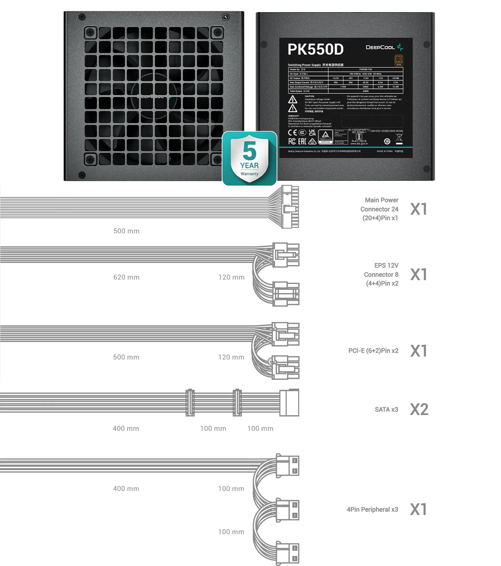 DEEPCOOL PK SERIES 550W / 750W / 650W 80 PLUS BRONZE POWER SUPPLY PSU ...