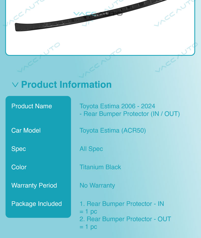 Toyota Estima (2006-2025)Rear Bumper Protector Out In Bonnet Protector ...