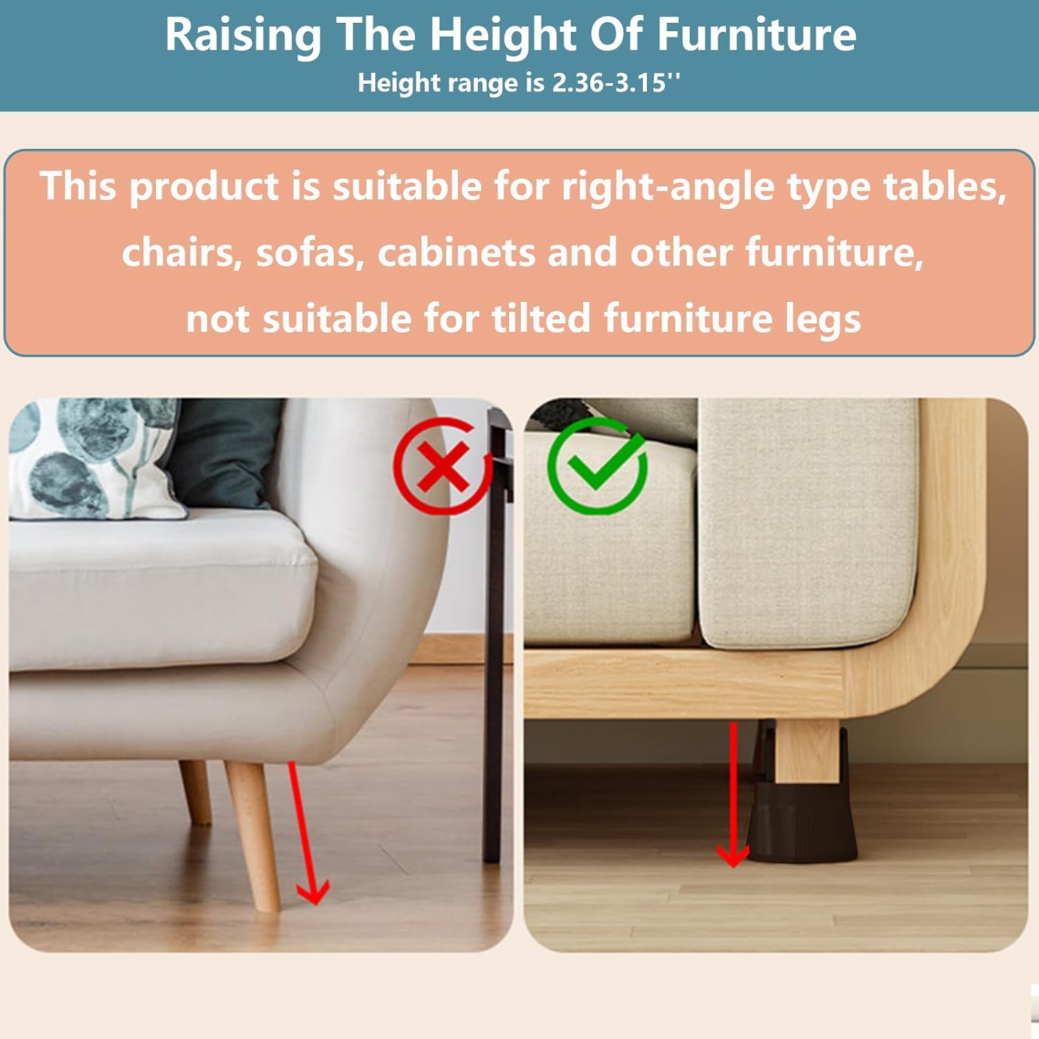 4PCS Bed Foot Booster Mats Chair Leg Risers Adjustable Chair Feet Riser ...