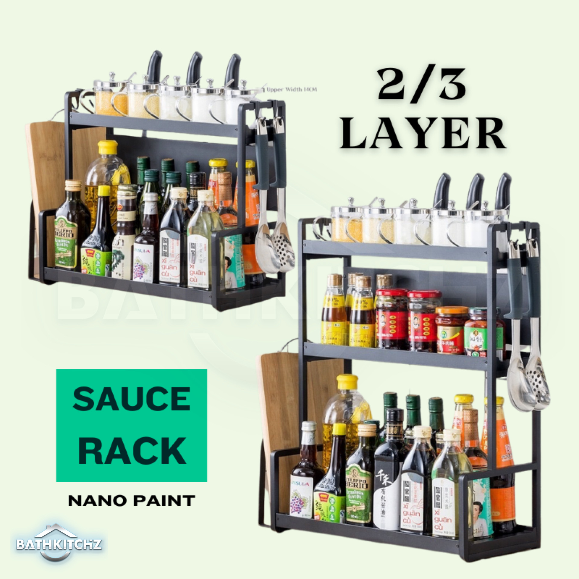 BATHKITCHZ Black Sauce Rack Storage Shelves Kitchen Racks Kitchen ...