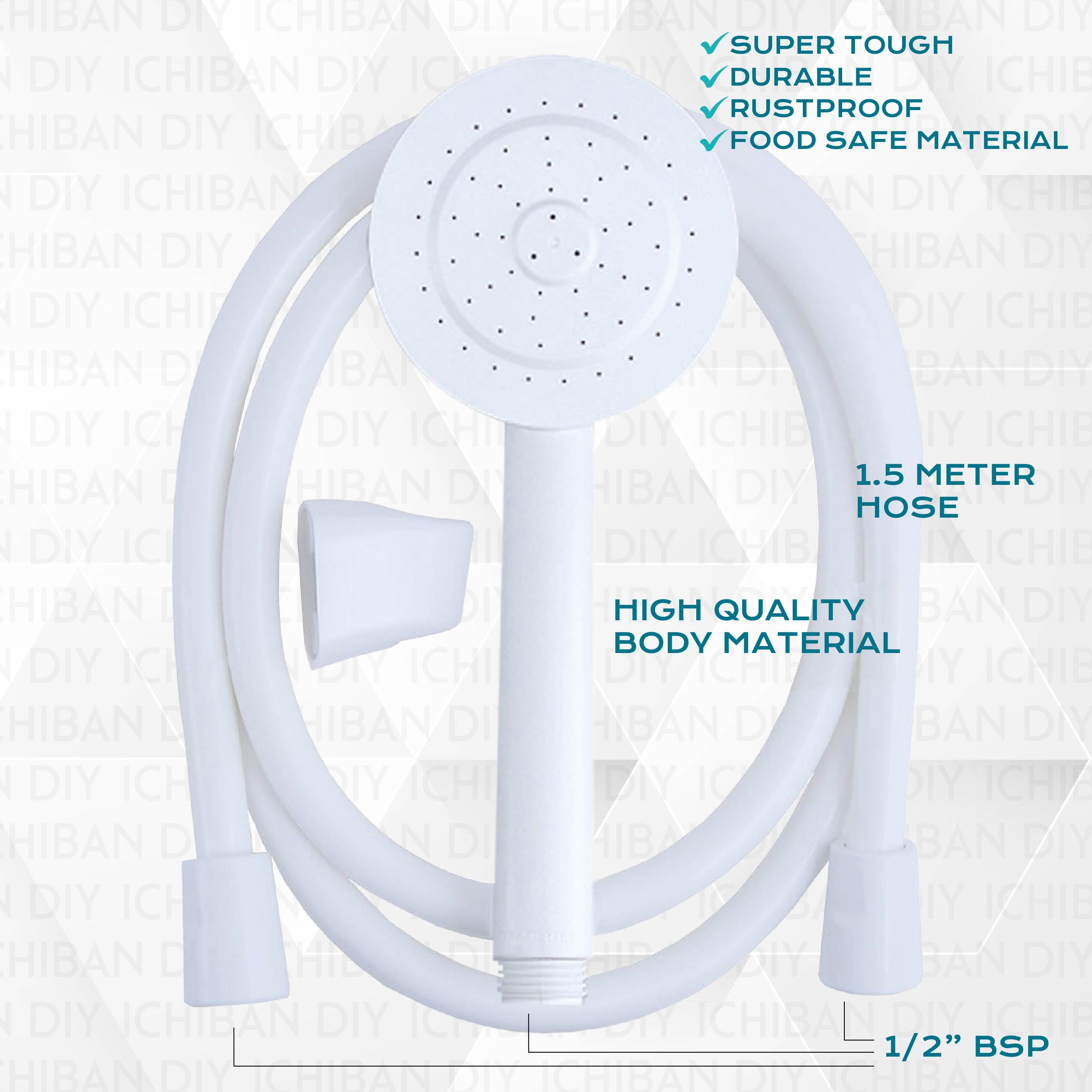 Watertec / Truflo Hand Shower + Hose 301 1.5m Showerhead Rain Bathroom ...