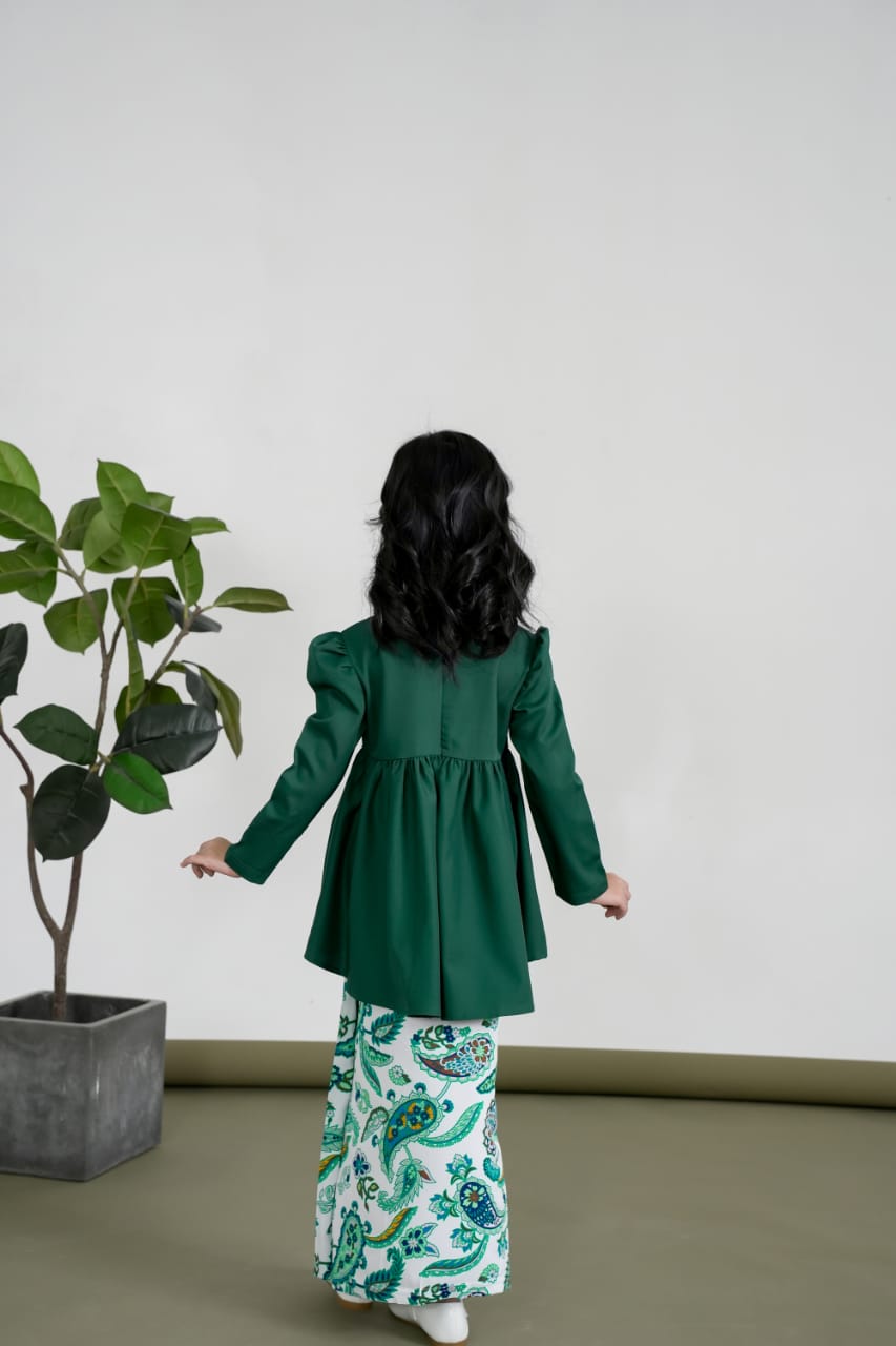 Baju Kurung Peplum Cotton Baju Raya Budak Perempuan 2026 Purple Emerald ...