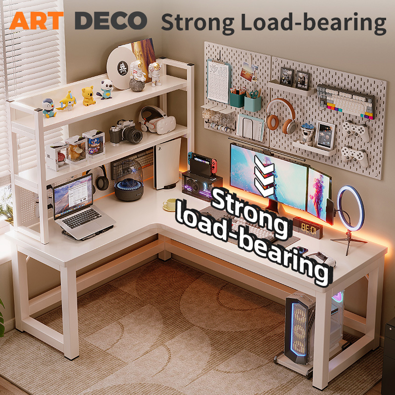 L Shape Gaming Table Corner Desk White Computer Table Meja Komputer ...