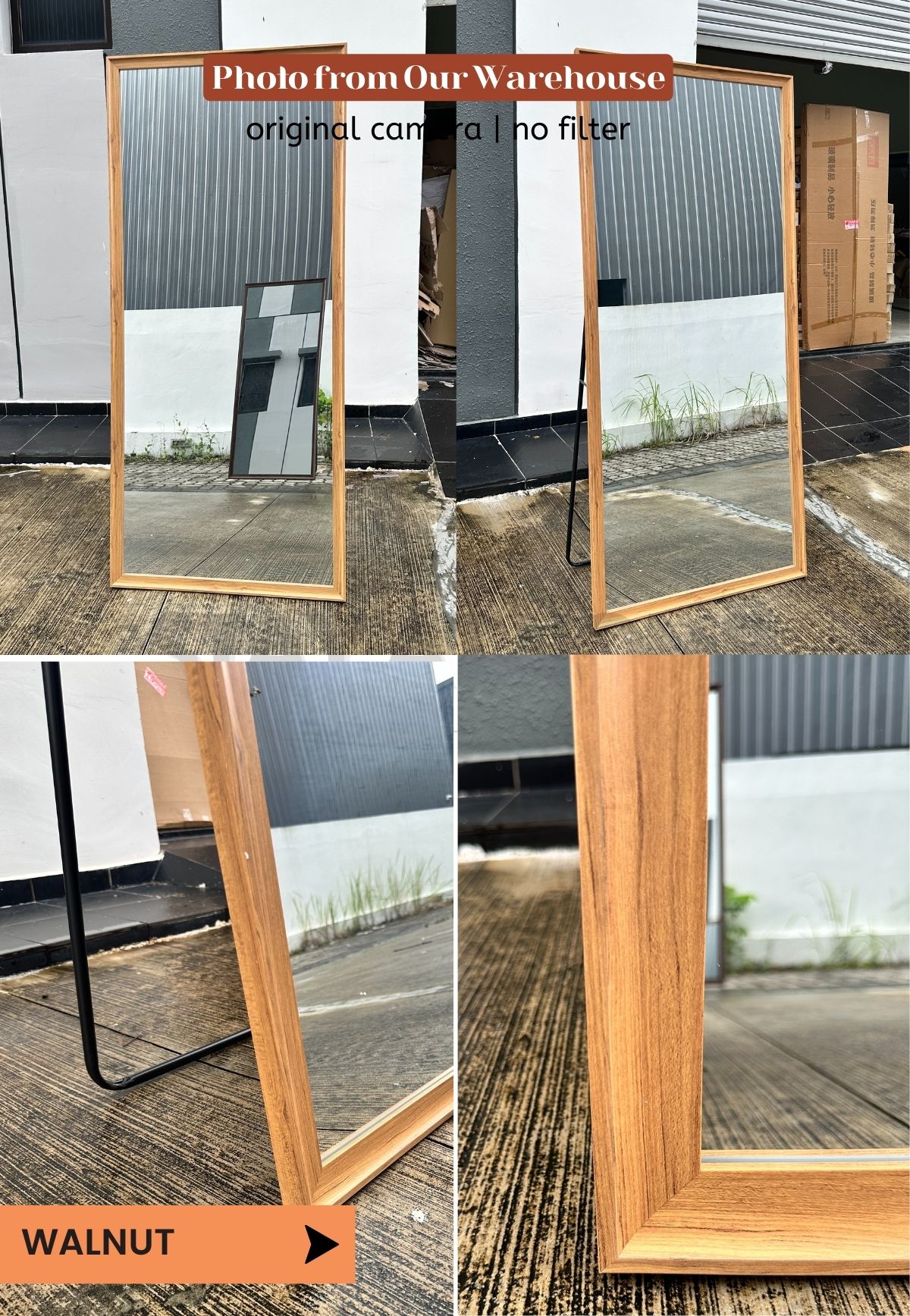 DeWood Wood Frame Mirror Standing Wooden Mirror Stand Full Length ...