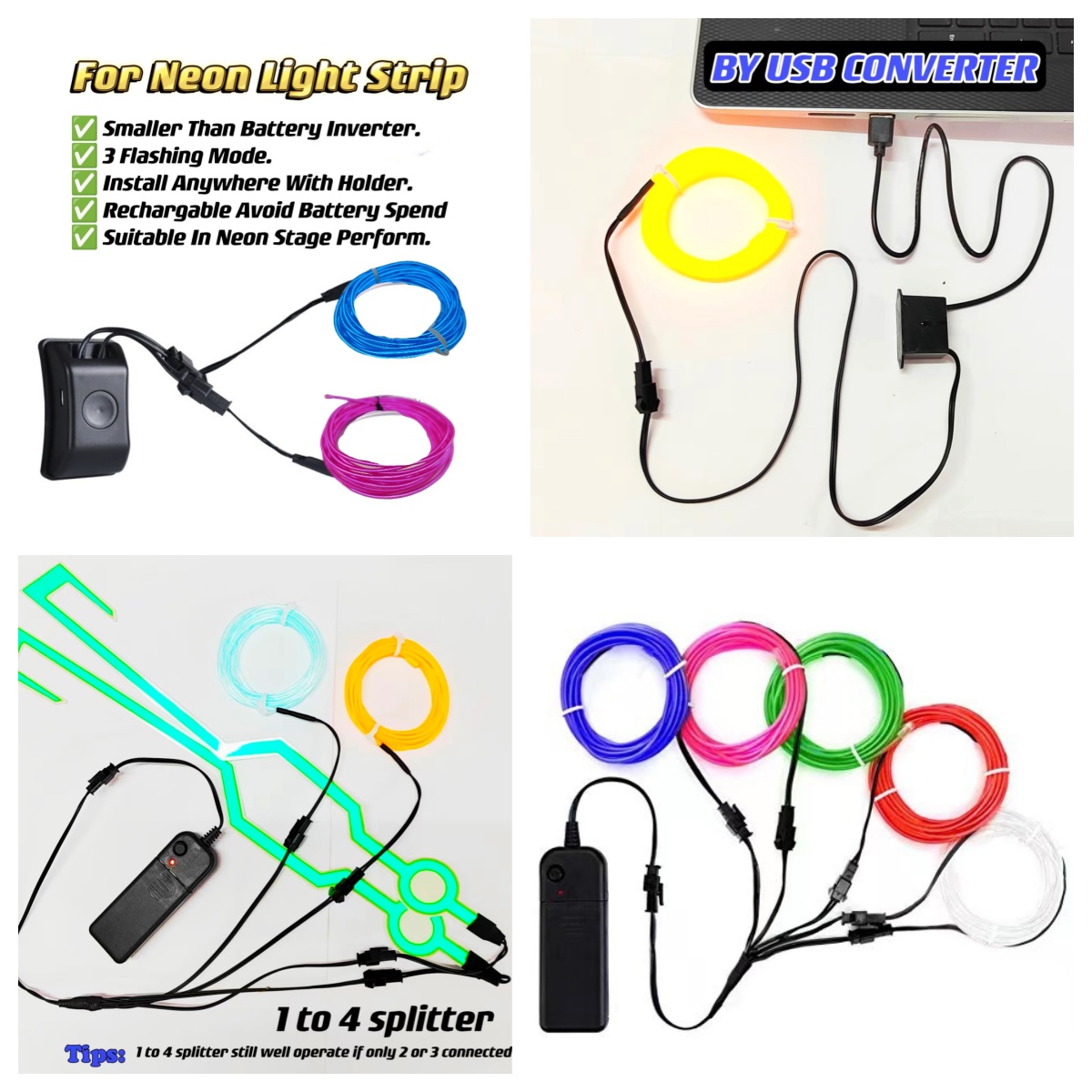 EL Wire Neon Light Strip Flexible Glow Rope Light - Lampu Neon DIY ...