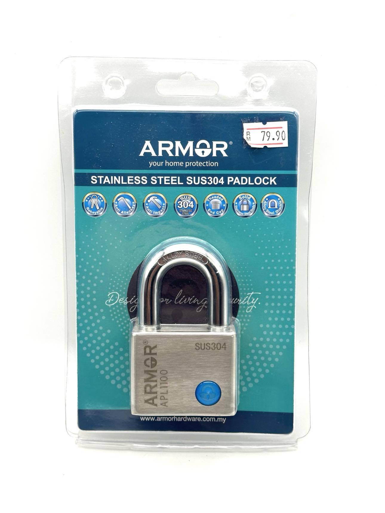 ARMOR Padlock Stainless Steel SUS304 Model APL-1100 (Size 50mm ...