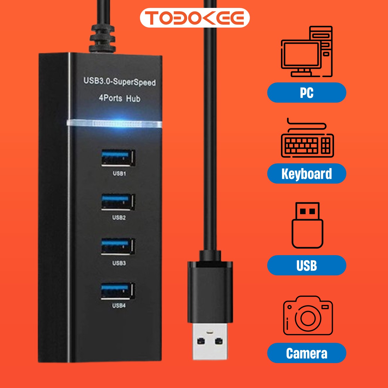 USB 4 Port Hub Multi Compatibility LED Indication Slip Size Convenient ...