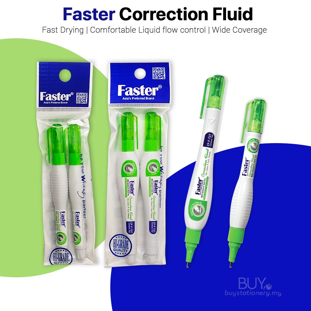 Faster Correction Pen 5ml 7ml Fluid Liquid Paper Pemadam CF725 CF727-(2 ...