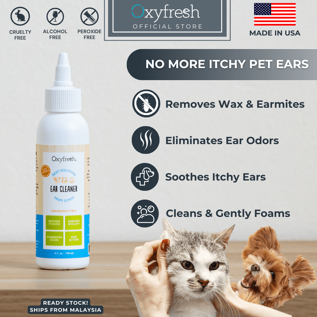 Image showcasing Oxyfresh Pet Ear Cleaner - Cat & Dog Ear Infection/ Ear mite - Ear ...