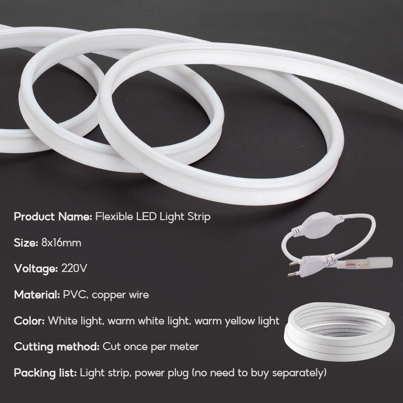 (Free EU Plug) 360° Led Strip Light Waterproof Narrow Neon light 220V ...