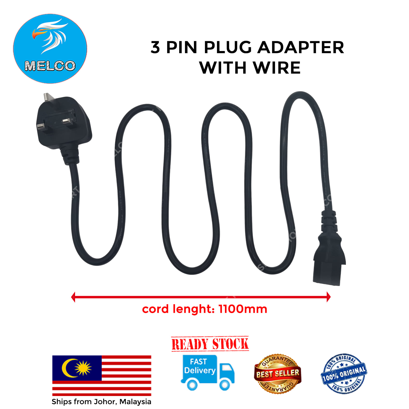 3pin plug AC Power Cord With 13A Fuse for PC Desktop Monitor Computer 1 ...