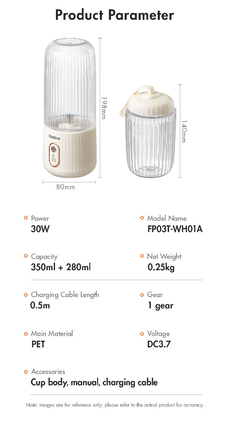 Gaabor Wireless Portable Juicer Mini High Capacity 6 Blade Dual Cup