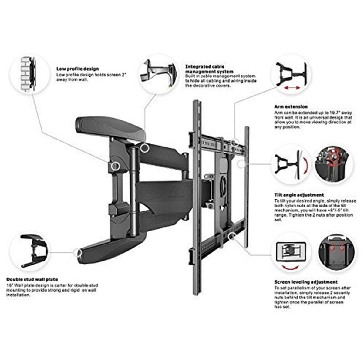 NB North Bayou E200 Cantilever TV Wall Mount Support 45" to 75" TV, Max