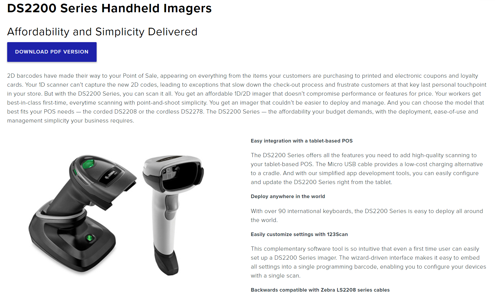 Zebra DS2200 Series Handheld Imagers Barcode Scanner - DS2208 ...