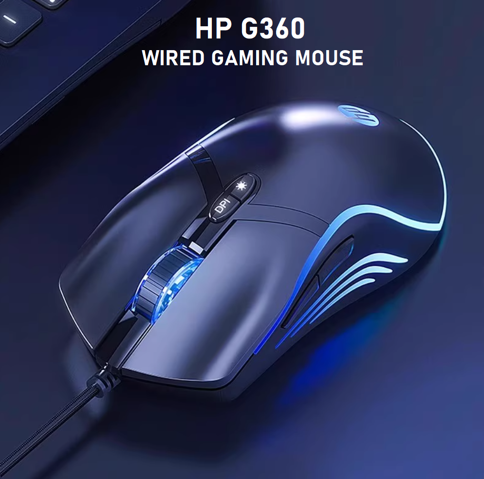 HP G360 4800 DPI WIRED USB GAMING MOUSE WITH RGB LIGHT, 7 BUTTONS, 6