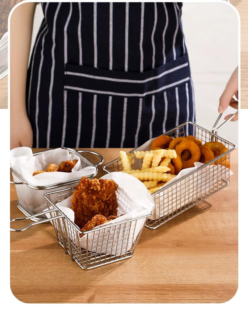 French Fries Basket Stainless Steel Frying Net Strainer Mini Mesh Fryer ...