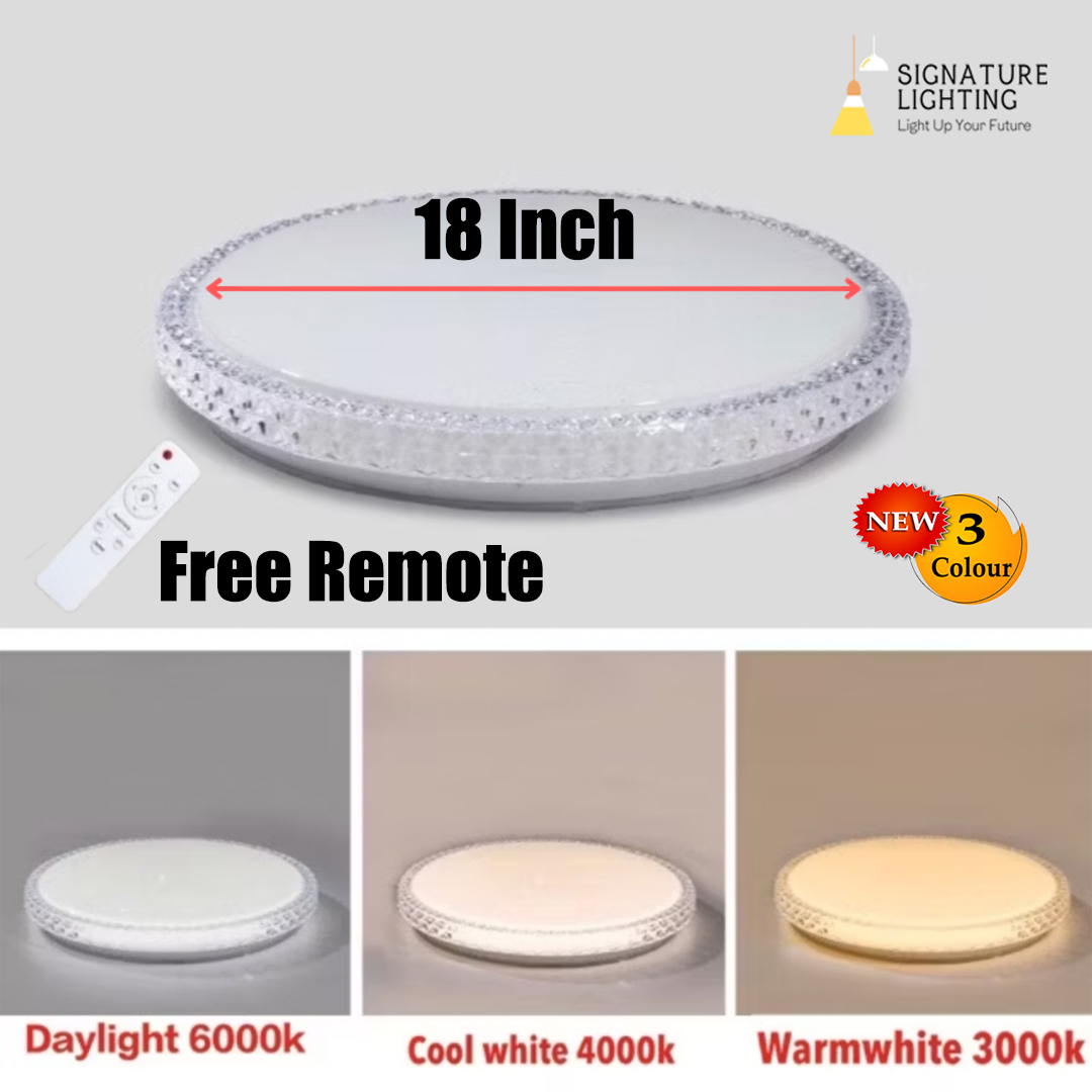 Lampu Siling Crystal 3 warna dalam 1 lampu 80w 18inchi Surface Senang ...