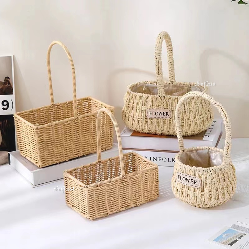 (306-309) BASKET FLOWER BOX Weave Rattan Wicker Storage Fruit Rattan ...