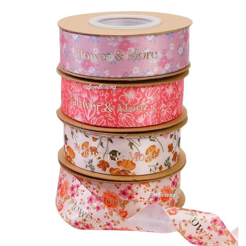 (22M) 2.5CM FLOWER Ribbon Reben Riben Gift Satin Organza Flower Bouquet ...