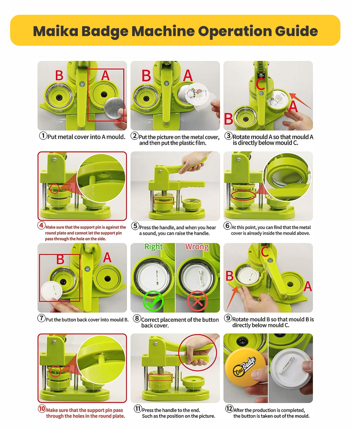 Pakej Mesin Butang Lencana | 7 in 1 Maika Button Badge Machine Package ...