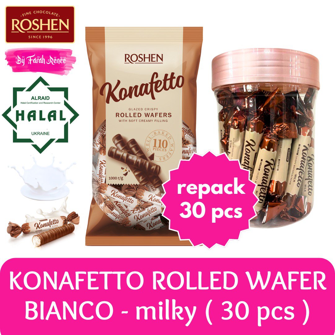 HALAL KONAFETTO BIANCO Roshen Chocolate Rolled Wafer Flavour Milky ...