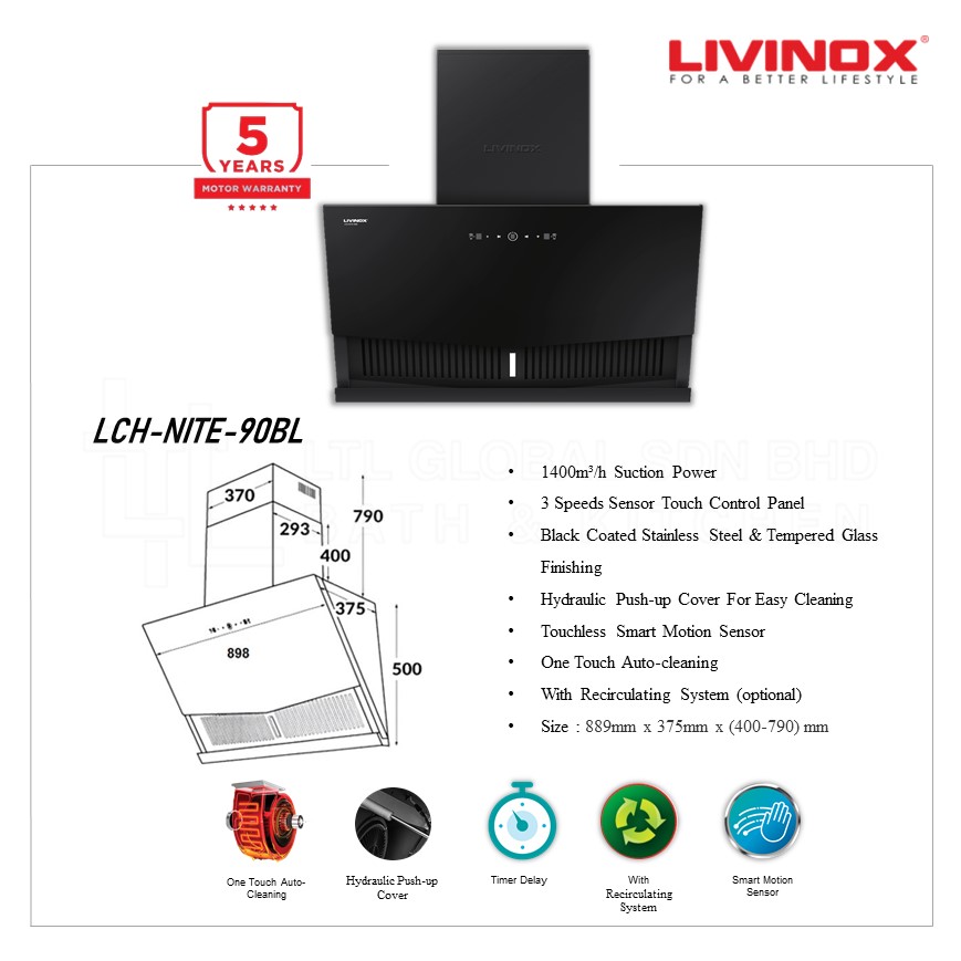 LIVINOX LCH-ROCK-X-90BL LCH-STONE-90BL LCH-NITE-90BL Slanted Chimney ...