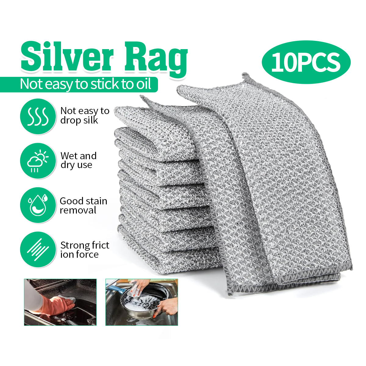 10Pcs Metal Wire Cleaning Cloth Mesh Non-oiled Wipe Kitchen Stove Dish ...