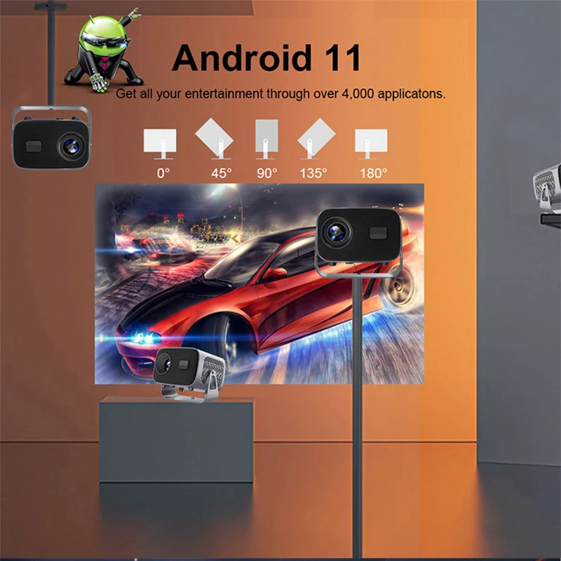 4K Projector 360° Flip Smart Projector Android 11 For Phone&Tablet ...