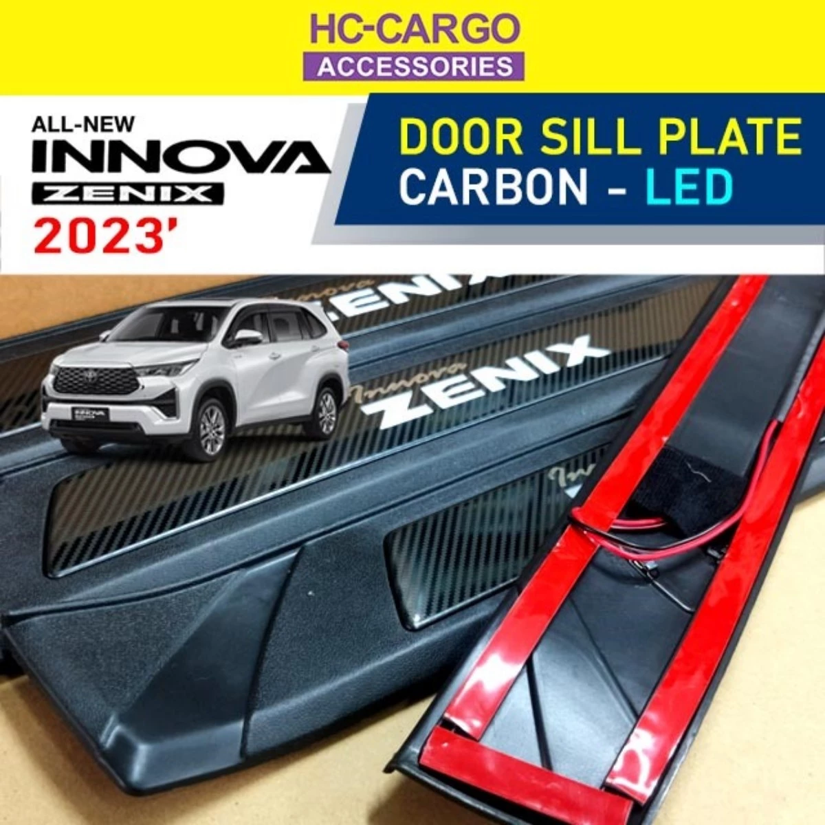 Hc Cargo Toyota Innova Zenix 2023 Black Carbon Led Light Door Side Sill ...